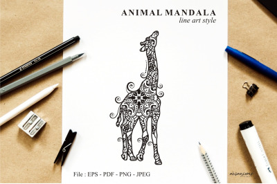 Giraffe Mandala Vector Line Art Style