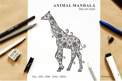 Giraffe Mandala Vector Line Art Style