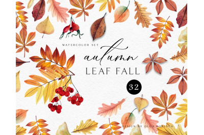 Autumn watercolor leaf clipart Kawaii fall clipart  Thanksgiving clipa