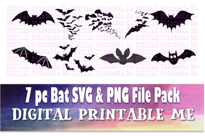 Bat Silhouette Clip Art Pack SVG PNG 7 Images, Pack, Instant Download,