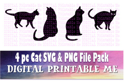 Cat, Silhouette, Clip Art Pack SVG PNG 4 Images, Pack