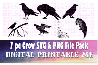 Crow, Silhouette, Clip Art, Pack, SVG, PNG, 7 Images, Pack, Instant Do