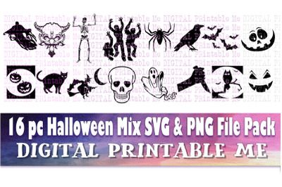 Halloween, Silhouette, Clip Art, Pack, SVG, PNG, 16 Images, Instant Do