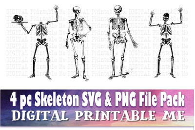 Skeleton SVG PNG 4 Images,  Clip Art Pack, Instant Download, Digital,