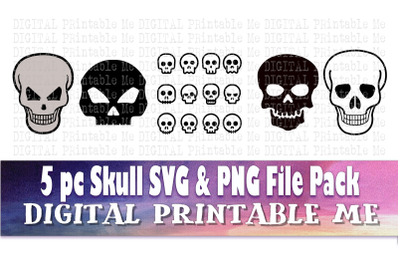 Skull SVG PNG 4 Images,  Clip Art Pack, Instant Download, Digital, cut