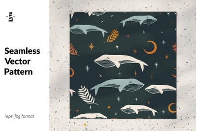 Magical whale seamless pattern