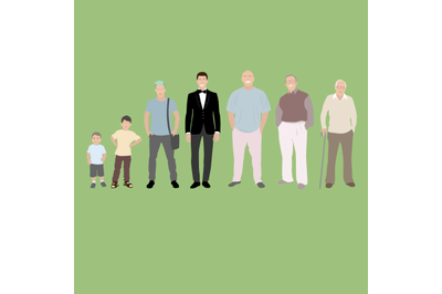 Male age development generation, boy teenager and senior grandfather