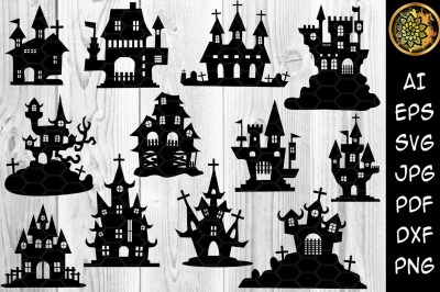 Halloween Haunted House Silhouette SVG