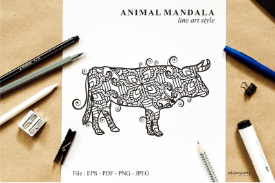 Buffalo Mandala Vector Line Art Style