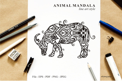 Buffalo Mandala Vector Line Art Style