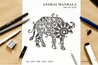 Buffalo Mandala Vector Line Art Style