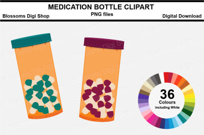 Medication Bottle Sticker Clipart, 36 files, multi colours