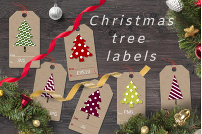 Christmas labels with fir trees