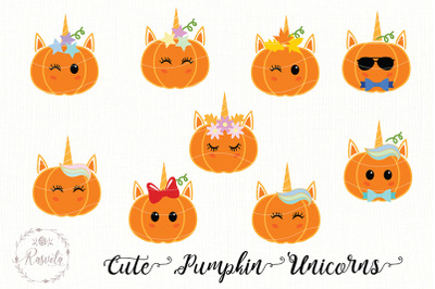 Cute Baby Pumpkin Unicorns Clip Art