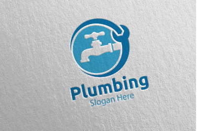 Plumbing Logo with Water and Fix Home Concept 1