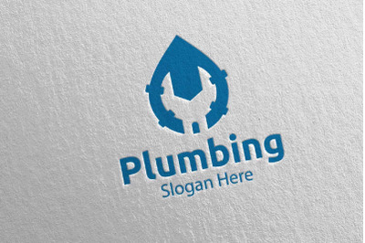 Plumbing Logo with Water and Fix Home Concept 2