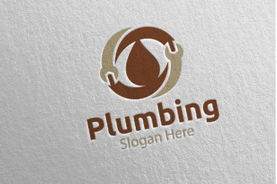 Plumbing Logo with Water and Fix Home Concept 3