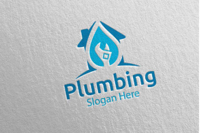 Plumbing Logo with Water and Fix Home Concept 4