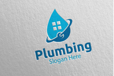 Plumbing Logo with Water and Fix Home Concept 6