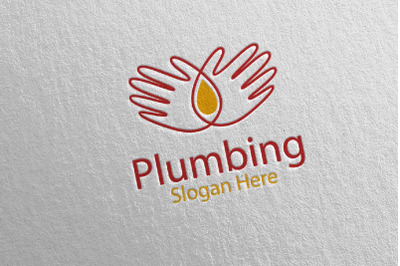 Hand Plumbing Logo with Water and Fix Home Concept 7