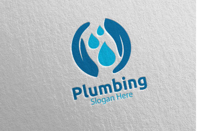 Hand Plumbing Logo with Water and Fix Home Concept 9