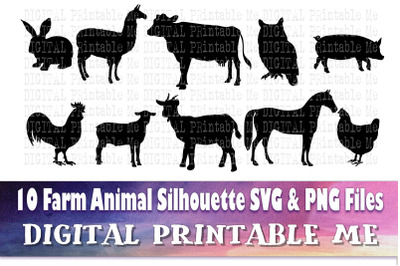 Farm animals svg, silhouette bundle, PNG, clip art, 10 Digital, cut fi