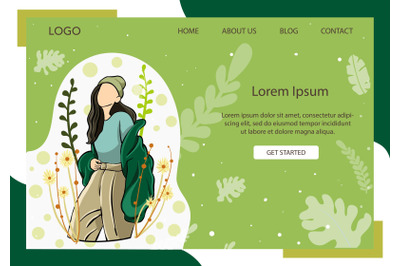 Landing Page Fashion with Outfit green Color