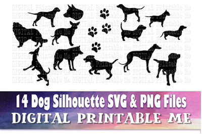 Dog SVG, Silhouette Bundle, PNG, 14 Images, Puppy, Doggo, Clip Art Pac