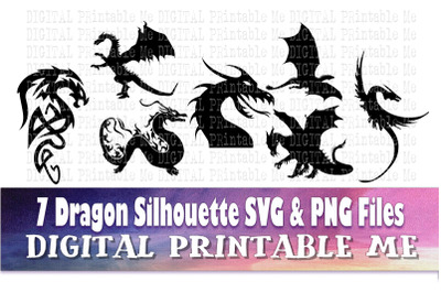 Dragon svg, silhouette bundle, PNG, clip art, 8 Digital, cut file, fan