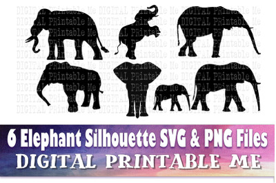 Elephant svg, silhouette bundle, PNG, clip art, 6 Digital, cut file, a
