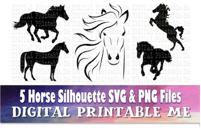 Horse svg, silhouette bundle, PNG, clip art, 5 Digital, cut file, anim