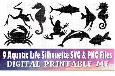 Aquatic life, svg bundle, silhouette, PNG, clip art, 9 Digital, cut fi