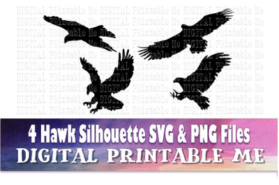 Hawk, Silhouette, SVG, PNG,  Clip Art Pack , 4 Images, Pack, Bird of P