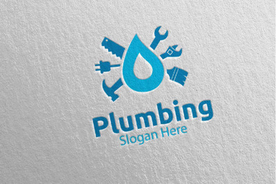 Plumbing Logo with Water and Fix Home Concept 11