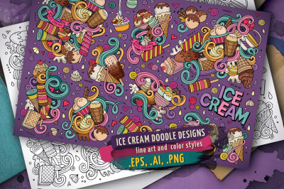 Ice Cream Doodle Designs Set