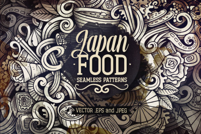 Japan Cuisine Graphics Doodle Patterns