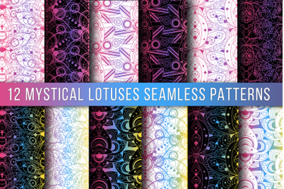 Colored Lotus Seamless Patterns Set