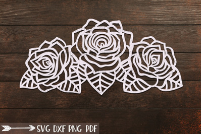 Roses with leaves border svg dxf cut out laser cricut files