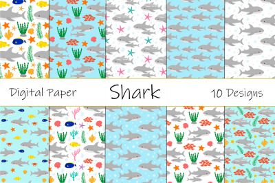 Seamless pattern cute shark vector