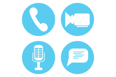 Icon set video and audio mic, speech bubble and phone