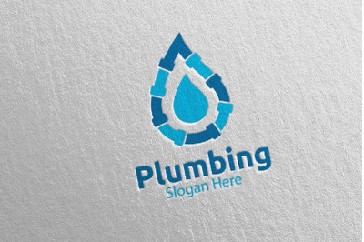 Plumbing Logo with Water and Fix Home Concept 13