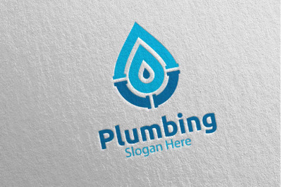 Plumbing Logo with Water and Fix Home Concept 14