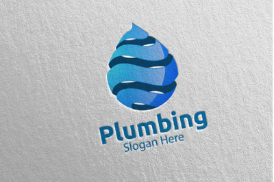 3D Plumbing Logo with Water and Fix Home Concept 17