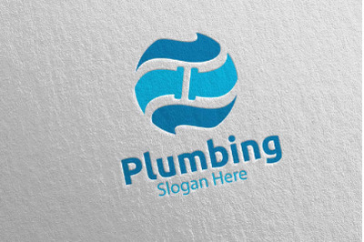 Global Plumbing Logo with Water and Fix Home Concept 18