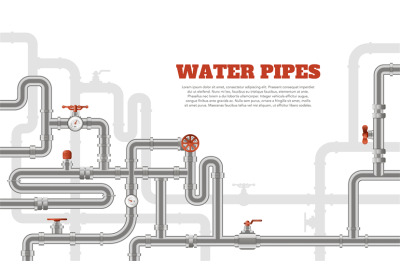 Water pipes background. Metal pipelines construction banner&2C; industria