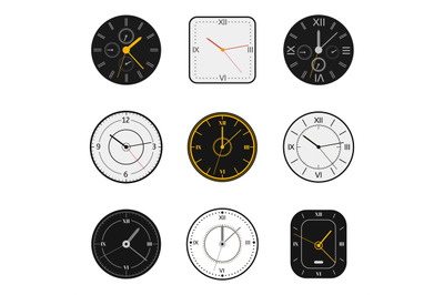 Modern watch face. Clock round scale faces, modern 12 hours round cloc