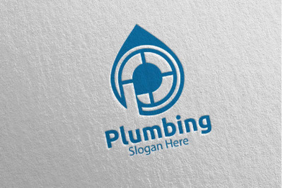 Letter P Plumbing Logo with Water and Fix Home Concept 20