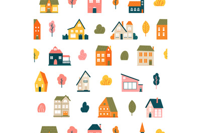 House pattern. Cute tiny town houses seamless backdrop, minimalist vil