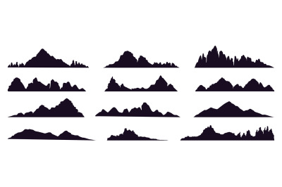 Mountains silhouette. Mountain peak, hills tops, berg and mountain val