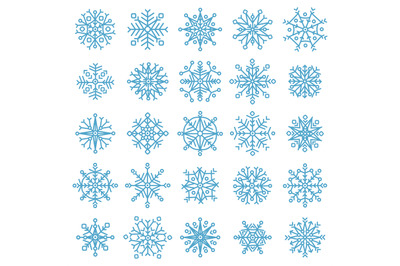 Snowflake stars. Winter frost snowflakes, xmas snowfall ornament, blue